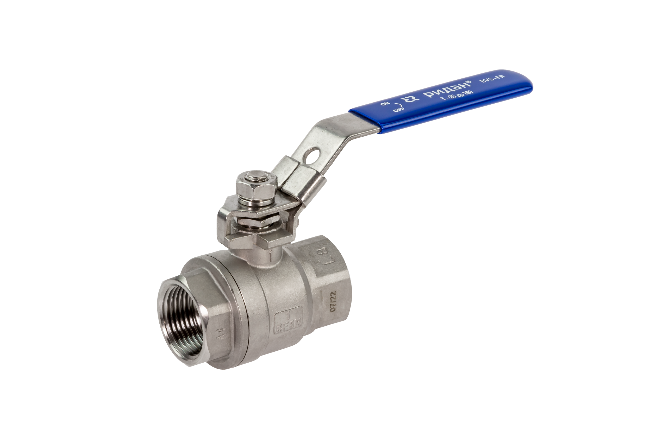 Ридан BVS-FR 082X4619R — Шаровый кран резьбовой DN80 PN63, с рукояткой, корпус — коррозионностойкая сталь, шар — коррозионностойкая сталь AISI316; уплотнение по шару R-PTFE (15% C)