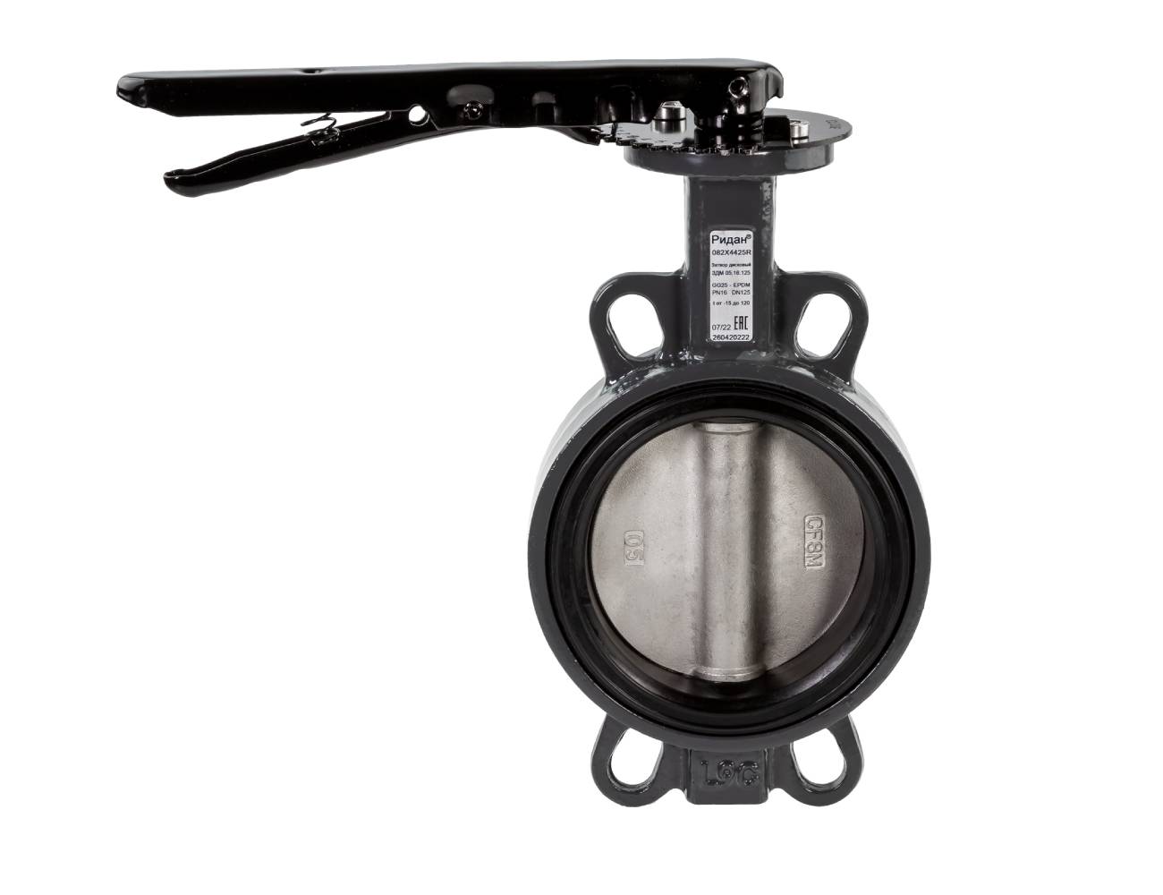 Ридан 082X4929R — Затвор дисковый с центрирующими проушинами ЗДМ PN25 DN300 корпус чугун GGG40; диск нержавеющая сталь 316; уплотнение EPDM; рукоятка