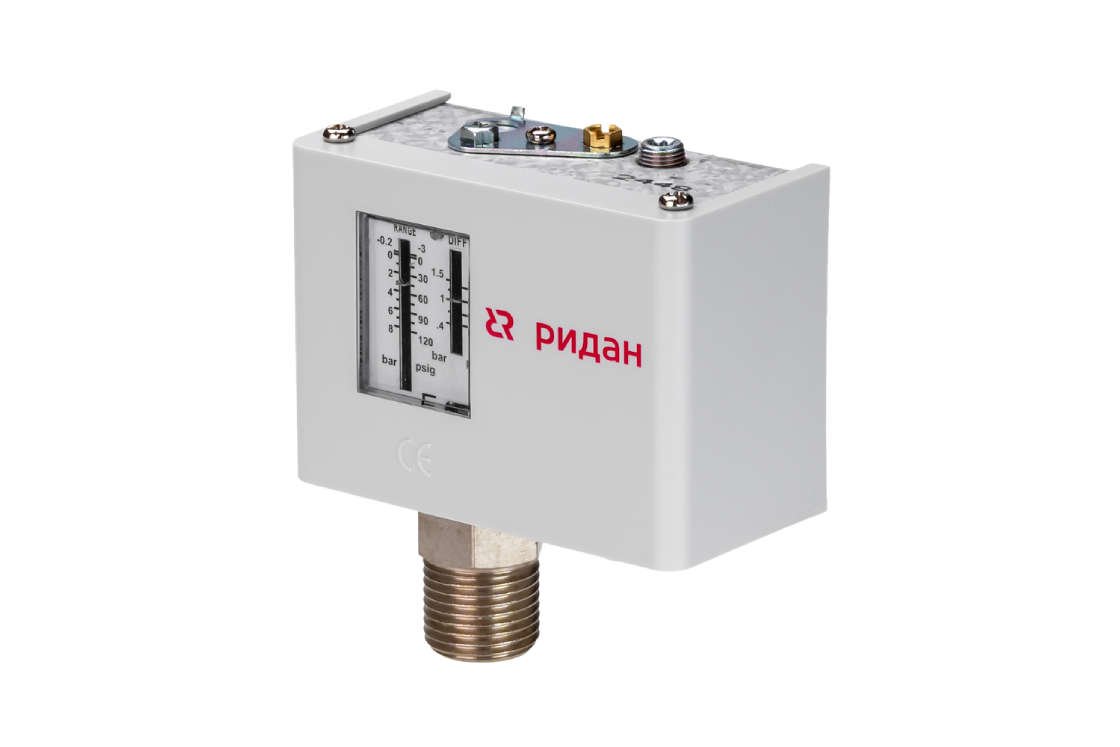 Ридан 060-508166R — Реле давления KPI 38R, диапазон настройки 8...32 бар, дифференциал 2…6 бар, штуцер G1/4А, автоматический сброс