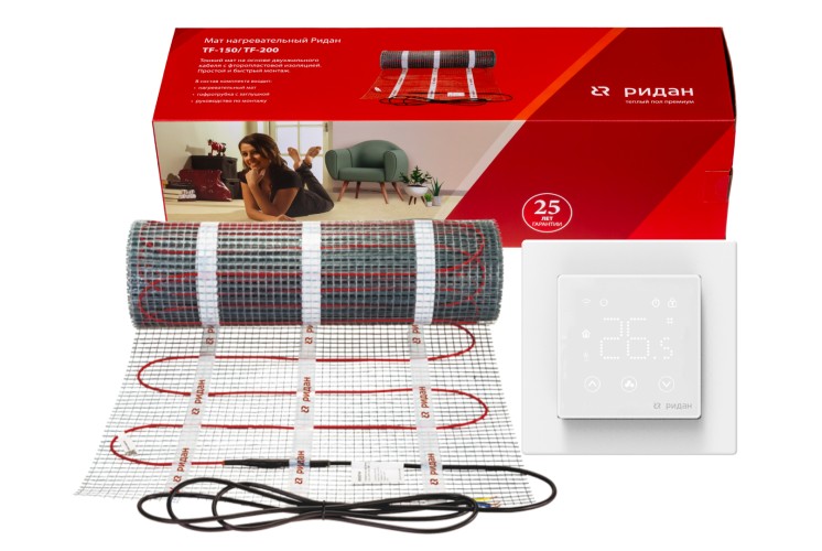Ridan 21RT1052R — Розничный комплект для теплого пола: нагревательный мат Ridan TF-150 4 м² с терморегулятором Ridan Clever (черный)